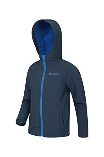 Mountain Warehouse Exodus Chaqueta de Softshell para niños - Transpirable, Impermeable, Sudadera con Capucha con Forro Polar, Resistente al Viento - para Viajar, Escuela Azul Marino 9-10 Años