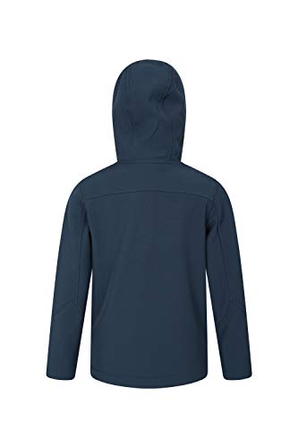 Mountain Warehouse Exodus Chaqueta de Softshell para niños - Transpirable, Impermeable, Sudadera con Capucha con Forro Polar, Resistente al Viento - para Viajar, Escuela Azul Marino 9-10 Años