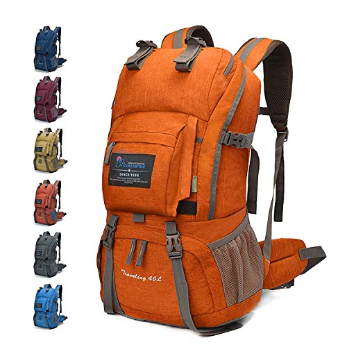 MOUNTAINTOP Mochila de Senderismo 40 litros Impermeable Mochila Trekking Mochila al Aire Libre Escalada Deporte Viajes Acampadas con Cubierta de Lluvia 35 x 16 x 51cm Naranja