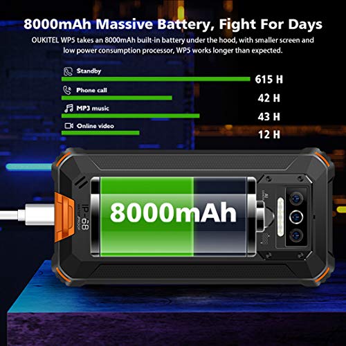 Móvil Resistente, OUKITEL WP5 Telefono Movil Antigolpes, Batería Grande de 8000 mAh, 4GB RAM + 32GB ROM,5.5 Pulgadas,Cámara Triple, Android 10.0 Smartphone con 4 Linternas LED Súper Brillantes-Naranja Móvil Resistente, OUKITEL WP5 Telefono Movil Antigolpes, Batería Grande de 8000 mAh, 4GB RAM + 32GB ROM,5.5 Pulgadas,Cámara Triple, Android 10.0 Smartphone con 4 Linternas LED Súper Brillantes-Naranja