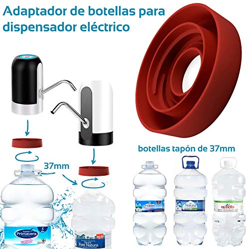 MovilCom® - Adaptador de Botella para dispensador de Agua Eléctrico Compatible con Botellas 5, 6, 8, 10, 12 litros | para Botellas o adaptadores con diámetro 37mm (37mm)