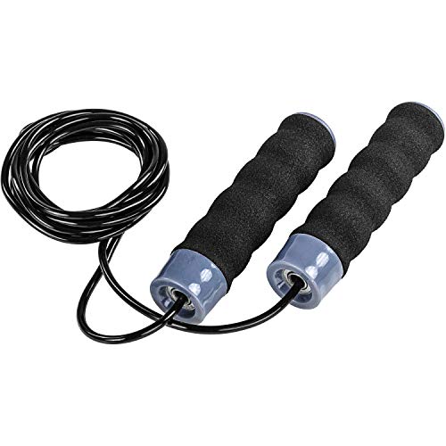 MOVIT® Jump Rope Fitness, cojinete de bolas, velocidad de la longitud de la cuerda ajustable, acero Cuerda de saltar en negro con pesas adicionales extraíbles Mangos de espuma antialergénicos máx. Cue