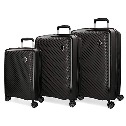 Movom Tokyo Juego de maletas Negro 55/66/78 cms Rígida Polipropileno Cierre TSA 218L 4 Ruedas Dobles Equipaje de Mano