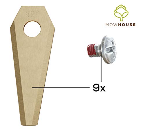 MOWHOUSE Juego de Cuchillas de Repuesto Cortacésped - Recambio de Cuchillas de Titan Endurecido Compatible con Bosch Indego - 9 piezas, 9 tornillos MOWHOUSE Juego de Cuchillas de Repuesto Cortacésped - Recambio de Cuchillas de Titan Endurecido Compatible con Bosch Indego - 9 piezas, 9 tornillos