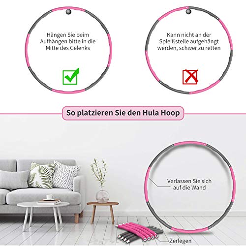 MPIO Hula Hoop para adultos Fitness / Sports / Home / Office / Abdominal Shaping, 8 secciones del Hula Hoop desmontable pueden ajustar el peso, adecuado para adultos y niños, con cinta métrica