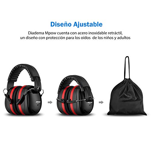 Mpow 035 Orejeras de Protección con 34dB SNR, Cascos Antiruido de Protección Auditiva Plegables para Adultos, Cascos Insonorizacion para Estudiar, Caza, Construcción,con Bolsa Portátil