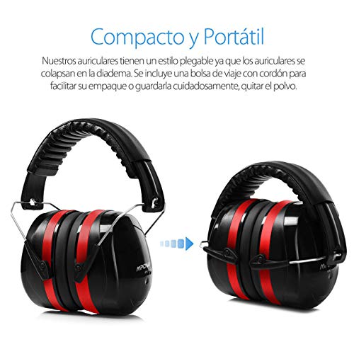 Mpow 035 Orejeras de Protección con 34dB SNR, Cascos Antiruido de Protección Auditiva Plegables para Adultos, Cascos Insonorizacion para Estudiar, Caza, Construcción,con Bolsa Portátil