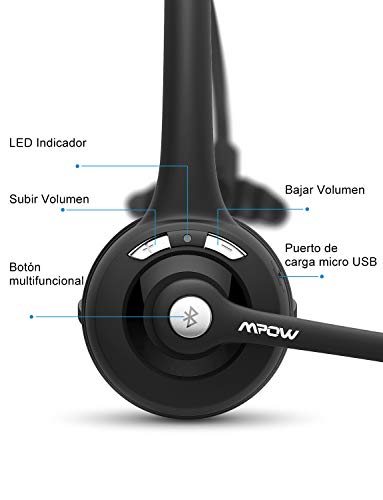 Mpow Auriculares Bluetooth de Teléfono Inalámbrico con Micrófono Manos Libres, Cancelación de Ruido, Conversación de 13 Horas, para Teléfono Fijo, Centro de Llamadas, Recepcionista - 2 Unidades