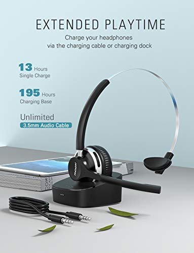 Mpow Auriculares Bluetooth V5.0 con Base de Carga, Cascos Inalámbricos Micrófono con Cancelación de Ruido Dual, Auriculares de un Solo Oído para Teléfono Celular, Oficina, Centro de Llamadas, Skype Mpow Auriculares Bluetooth V5.0 con Base de Carga, Cascos Inalámbricos Micrófono con Cancelación de Ruido Dual, Auriculares de un Solo Oído para Teléfono Celular, Oficina, Centro de Llamadas, Skype