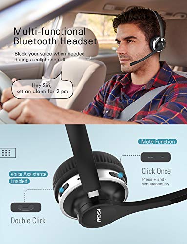 Mpow Auriculares Bluetooth V5.0 con Base de Carga, Cascos Inalámbricos Micrófono con Cancelación de Ruido Dual, Auriculares de un Solo Oído para Teléfono Celular, Oficina, Centro de Llamadas, Skype