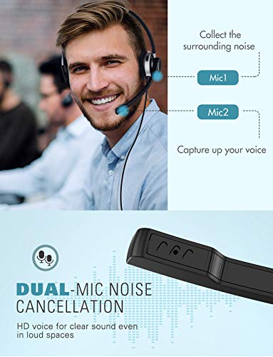 Mpow Auriculares Bluetooth V5.0 con Base de Carga, Cascos Inalámbricos Micrófono con Cancelación de Ruido Dual, Auriculares de un Solo Oído para Teléfono Celular, Oficina, Centro de Llamadas, Skype