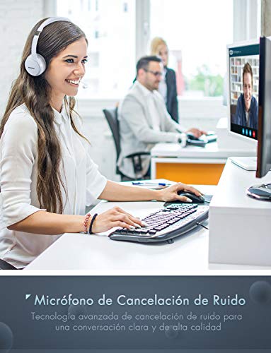 Mpow Auriculares con Micrófono y Cable de 2,4 Metros, Auriculares USB de Reducción de Ruido, Compatible con XBOX, VoIP, Skype, Moviles Iphone Android Ipad y Ordenador, Blanco