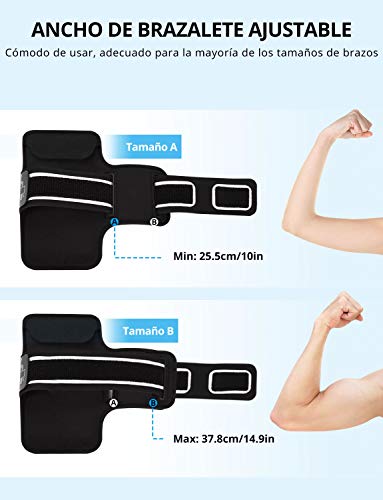 Mpow Brazalete Deportivo Compatible iPhone 11/XR/XS/X/8/7/6, Galaxy S9/ 8/7/6, Correa Ajustable, contra Sudor,Equipado con Soporte para Llave y Tarjeta, para Correr, Caminar, Senderismo, hasta 6,1"