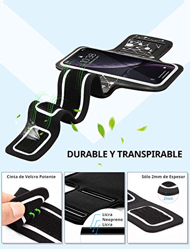 Mpow Brazalete Deportivo Compatible iPhone 11/XR/XS/X/8/7/6, Galaxy S9/ 8/7/6, Correa Ajustable, contra Sudor,Equipado con Soporte para Llave y Tarjeta, para Correr, Caminar, Senderismo, hasta 6,1"