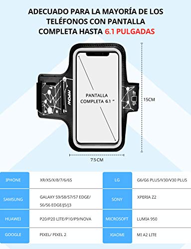Mpow Brazalete Deportivo Compatible iPhone 11/XR/XS/X/8/7/6, Galaxy S9/ 8/7/6, Correa Ajustable, contra Sudor,Equipado con Soporte para Llave y Tarjeta, para Correr, Caminar, Senderismo, hasta 6,1"