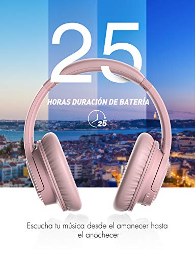 Mpow H7 Cascos Bluetooth Diadema, 25hrs de Reproducir, Hi Fi Sonido, Cascos Bluetooth Inalámbricos con Micrófono Incorporado, Auriculares Bluetooth Diadema para TV, Móvil, PC, Rosa