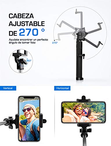 Mpow Palo Selfie Movil, Selfie Stick Bluetooth Diseño ligero, inalámbrico palo selfie con Bluetooth Remoto Compatible iPhone 11/11 Pro Max/XS Max /XR/X/8/7/ 6, Galaxy S10/S9/S8, Huawei Xiaomi etc