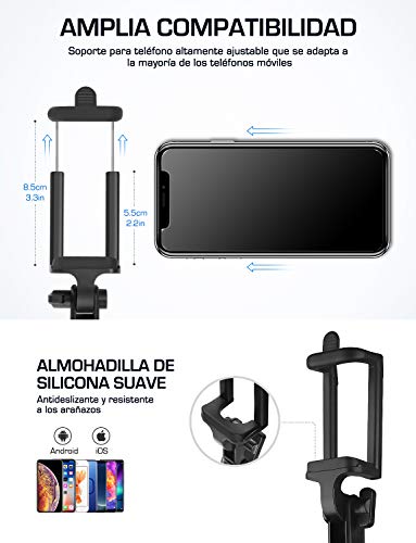Mpow Palo Selfie Movil, Selfie Stick Bluetooth Diseño ligero, inalámbrico palo selfie con Bluetooth Remoto Compatible iPhone 11/11 Pro Max/XS Max /XR/X/8/7/ 6, Galaxy S10/S9/S8, Huawei Xiaomi etc