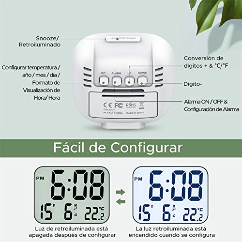 Mpow Reloj Despertador Digital con Luz de Noche, Reloj de Viaje con Pilas, Zumbador Alarma, Fecha, Temperatura, Función Snooze, 12/24 Horas, Fácil de Llevar, para Dormitorio Oficina Viaje Mpow Reloj Despertador Digital con Luz de Noche, Reloj de Viaje con Pilas, Zumbador Alarma, Fecha, Temperatura, Función Snooze, 12/24 Horas, Fácil de Llevar, para Dormitorio Oficina Viaje