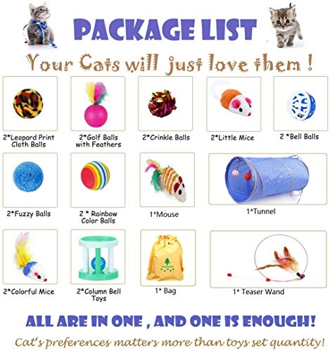 MQIAN 21PCS Juguetes para Paquete de Variedad para Gatitos, Set di Juguetes para Gatos Interactivo Ratón,Juguetes para Gatos con Plumas túnel