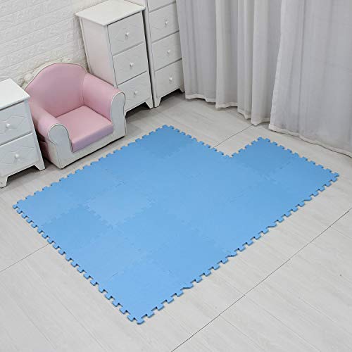 MQIAOHAM Esterilla Puzzle de Fitness-18 losas de EVA Espuma Alfombrilla Protectora Protección para el Suelo para máquinas de Deporte y gimnasios sobre el Piso Fácil de Limpiar Azul 107