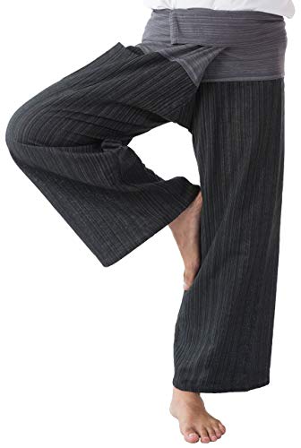 Mr.Bangkok - Pantalones de yoga, estilo pescador, algodón, talla grande, color gris y negro Mr.Bangkok - Pantalones de yoga, estilo pescador, algodón, talla grande, color gris y negro