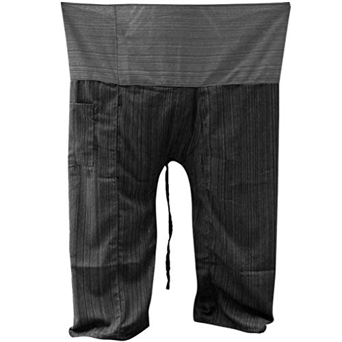 Mr.Bangkok - Pantalones de yoga, estilo pescador, algodón, talla grande, color gris y negro