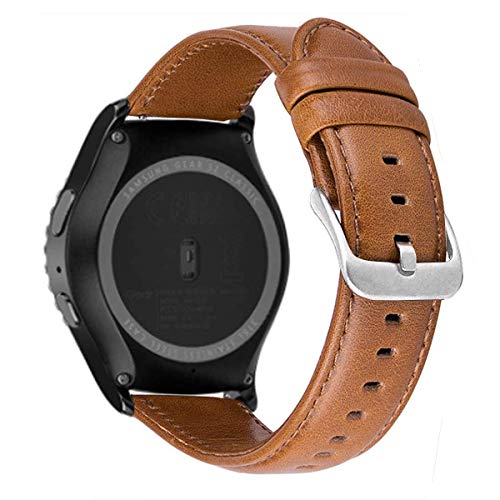 MroTech Correa 20mm Compatible para Samsung Galaxy 42mm/Active/Active2 40mm 44mm/Gear Sport/S2 Classic Pulsera Repuesto para Vivoactive 3/Ticwatch 2/E/Huawei GT 2 42mm Band 20 mm Marron Hebilla Plata