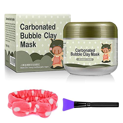 MS.DEAR Máscara de arcilla de burbujas carbonatada, mascarilla de barro de burbujas - 3.52 onzas Máscara facial hidratante 100% natural para todos los tipos de piel + brocha de silicona para máscara