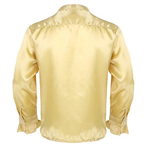 MSemis Camisas Danza Latina para Hombres Camisa Vintage de Baile Salsa Jazz Satinado Disfraz Traje Bailarín Adulto Manga Volante M-2XL Dorado X-Large