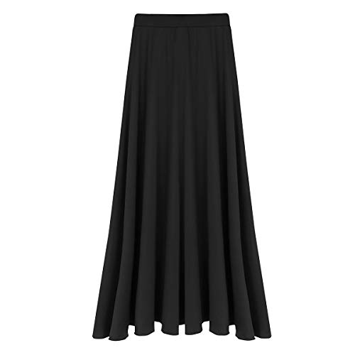 MSemis Falda Flamenco para Mujer Falda Larga Fiesta Cóctel Vintage Faldas Volantes Chica Falda Gitana Sevillana Ropa Bailarina Práctica Rendimiento Casual Playa Negro Large