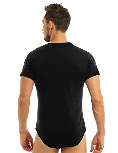 MSemis Hombro T-Shirt Body Entrepierna Abierta Camiseta Algodón Casual Camisa Manga Corta Mono Corto Bodysuit Deporte Slim Fit Cierre con Botones Negro X-Large