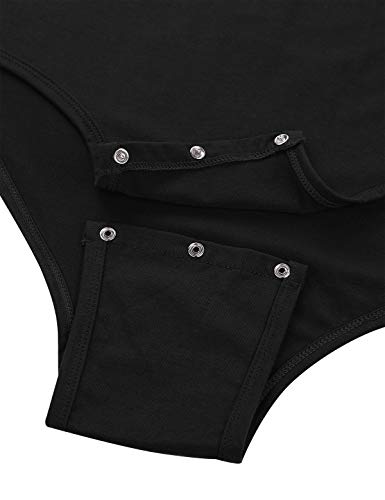 MSemis Hombro T-Shirt Body Entrepierna Abierta Camiseta Algodón Casual Camisa Manga Corta Mono Corto Bodysuit Deporte Slim Fit Cierre con Botones Negro X-Large