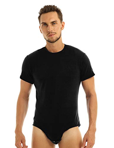 MSemis Hombro T-Shirt Body Entrepierna Abierta Camiseta Algodón Casual Camisa Manga Corta Mono Corto Bodysuit Deporte Slim Fit Cierre con Botones Negro X-Large