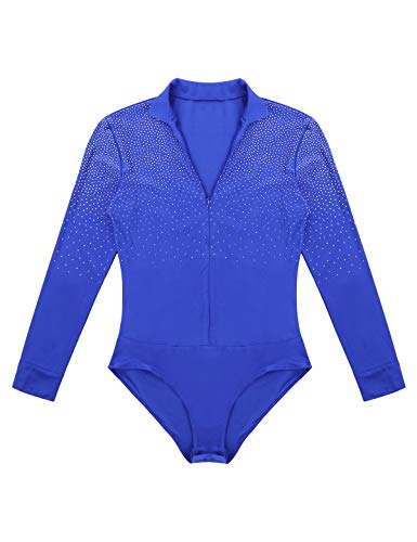 MSemis Maillot Baile Latino para Hombres Body Patinaje Gimansia Maillot Danza Lírica Camisa Danza Latina Manga Larga Tango Leotardo Ropa Actuación Competición Azul Large