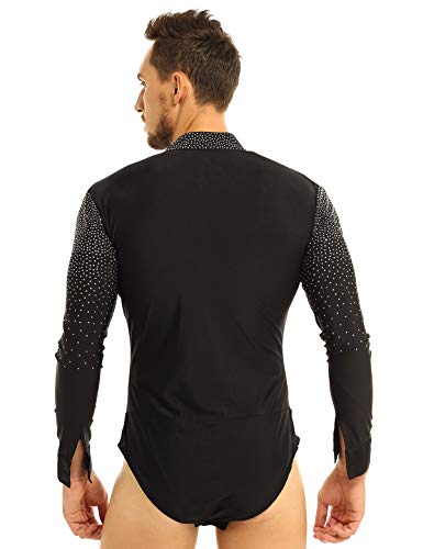 MSemis Maillot Baile Latino para Hombres Body Patinaje Gimansia Maillot Danza Lírica Camisa Danza Latina Manga Larga Tango Leotardo Ropa Actuación Competición Negro Large