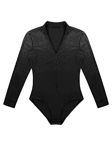 MSemis Maillot Baile Latino para Hombres Body Patinaje Gimansia Maillot Danza Lírica Camisa Danza Latina Manga Larga Tango Leotardo Ropa Actuación Competición Negro Large