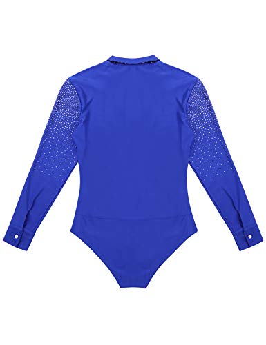 MSemis Maillot Baile Latino para Hombres Body Patinaje Gimansia Maillot Danza Lírica Camisa Danza Latina Manga Larga Tango Leotardo Ropa Actuación Competición Azul Large