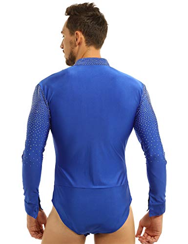 MSemis Maillot Baile Latino para Hombres Body Patinaje Gimansia Maillot Danza Lírica Camisa Danza Latina Manga Larga Tango Leotardo Ropa Actuación Competición Azul Large