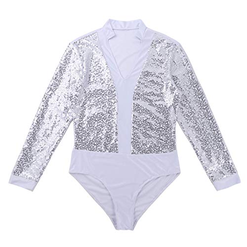 MSemis Maillot Baile Latino para Hombres Chicos Maillot Danza Manga Larga Camisas Cuello V Body Patinaje Baile Salón Camiseta Brillante Ropa Bailarín Actuación Blanco M MSemis Maillot Baile Latino para Hombres Chicos Maillot Danza Manga Larga Camisas Cuello V Body Patinaje Baile Salón Camiseta Brillante Ropa Bailarín Actuación Blanco M