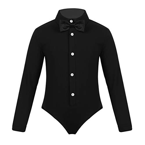 MSemis Maillot Baile Latino para Niños Traje Baile Rítmico Body Camisa Ropa Danza Tanga Competencia 4-12 Años Negro 10 Años