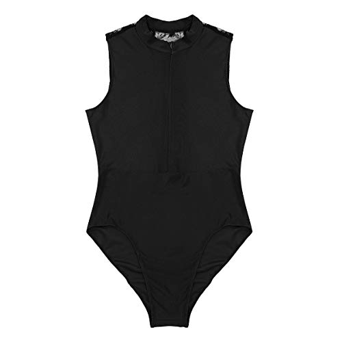 MSemis Maillot Ballet Gimnasia para Mujer Chica Body Patinaje Maillot Danza Clásica Encaje Leotardo Mono Emplame Malla Ropa Bailarina Práctica Adulto Negro A Small