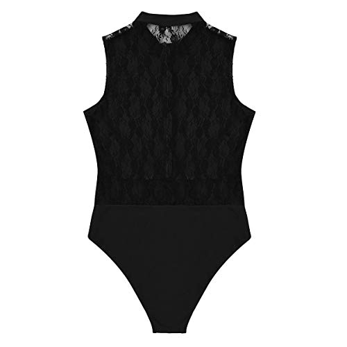 MSemis Maillot Ballet Gimnasia para Mujer Chica Body Patinaje Maillot Danza Clásica Encaje Leotardo Mono Emplame Malla Ropa Bailarina Práctica Adulto Negro A Small