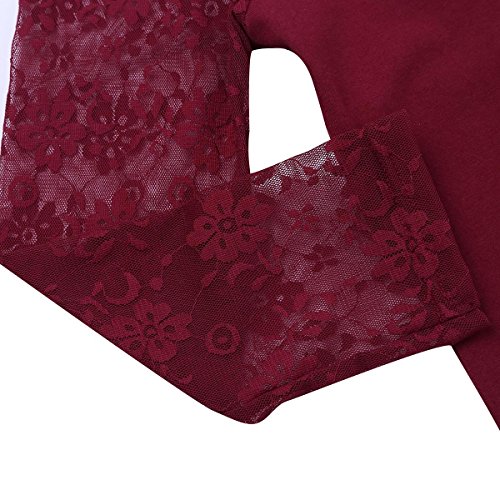 MSemis Maillot Ballet para Mujer Body Patinaje Artístico Manga Larga de Encaje Leotardo Gimnasia Mono Danza Ropa Bailrina Práctica Adulto Rojo X-Small