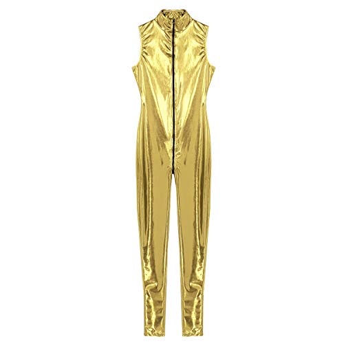 MSemis Maillot Brillante Completo Gimnasia para Mujer Mono Danza Body Entero de Cuero Maillot Catsuit Sexy Disfraz Dance Carnaval Despedida Traje Pole Dorado A X-Large