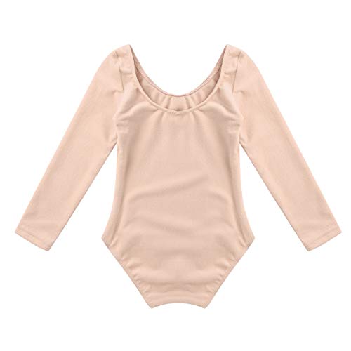 MSemis Maillot de Ballet Danza para Niñas Leotardo Básico Gimnasia Rítmica Traje Bailarina Infantil Manga Larga Albaricoque 8 años