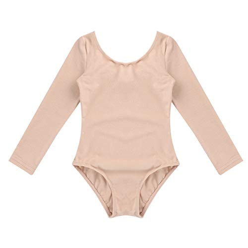 MSemis Maillot de Ballet Danza para Niñas Leotardo Básico Gimnasia Rítmica Traje Bailarina Infantil Manga Larga Albaricoque 8 años