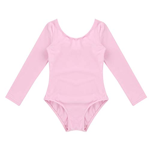 MSemis Maillot de Ballet Danza para Niñas Leotardo Básico Gimnasia Rítmica Traje Bailarina Infantil Manga Larga Rosa 6 años