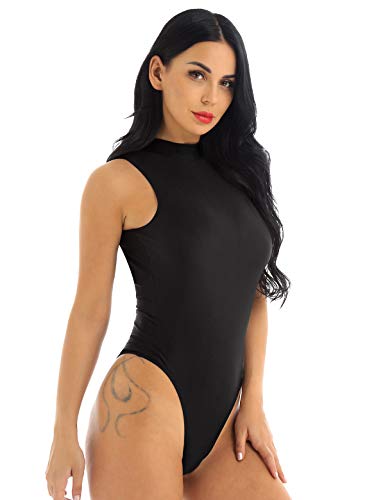 MSemis Maillot de Ballet Gimnasia Rítmica para Mujer Bodys Patinaje Elásticos Leotardo Básico Danza Bailarina Adulto Negro M