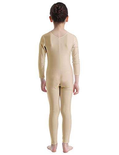 MSemis Maillot Entero Ballet Danza para Niños Niñas Unisex Mono Completo Gimnasia Rítmica Leotardo Manga Larga Jumpsuit Ropa Bailarina Otoño Invierno Beige 8-10 Años